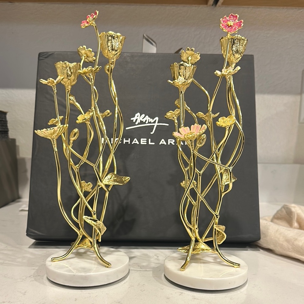 Michael Aram Gold Floral Candle Holders